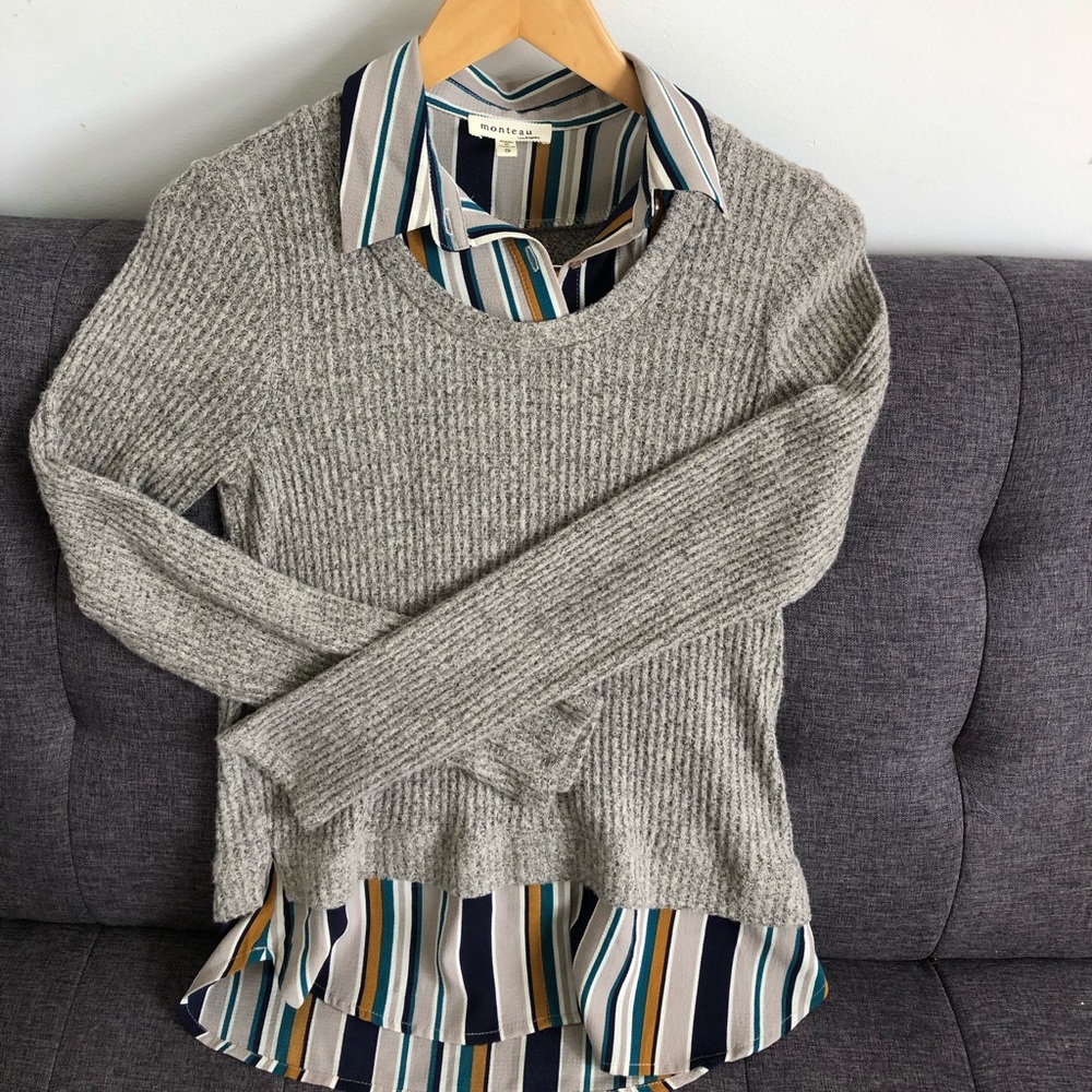 Sweater and dress shirt combo